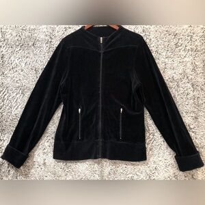 Vintage 90s Velour NORSPORT Zip Jacket Black Womens Medium Velvet Sweater VGUC